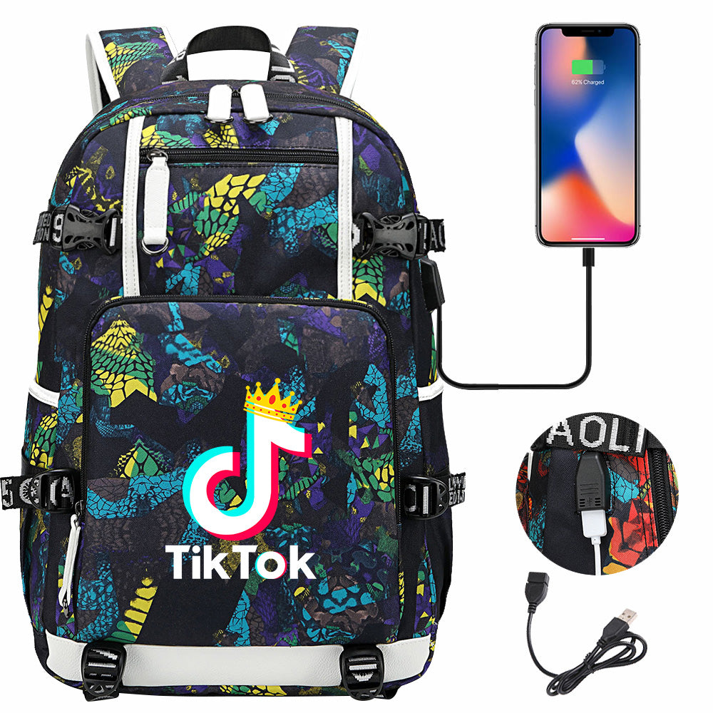 Tik Tok #3 USB Charging Backpack School NoteBook Laptop Travel Bags