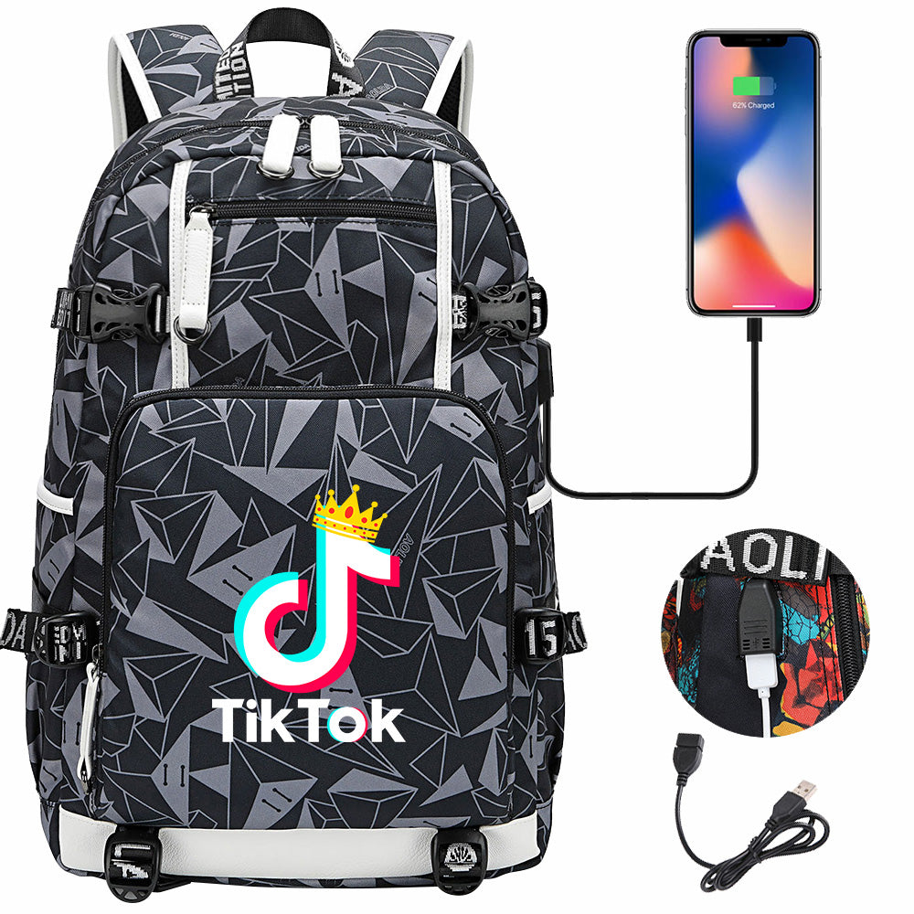 Tik Tok #3 USB Charging Backpack School NoteBook Laptop Travel Bags