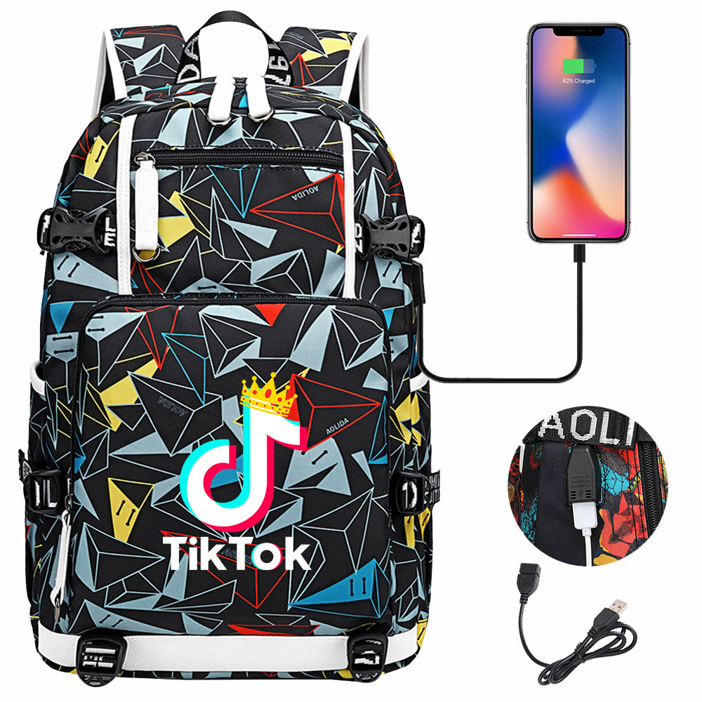 Tik Tok #3 USB Charging Backpack School NoteBook Laptop Travel Bags