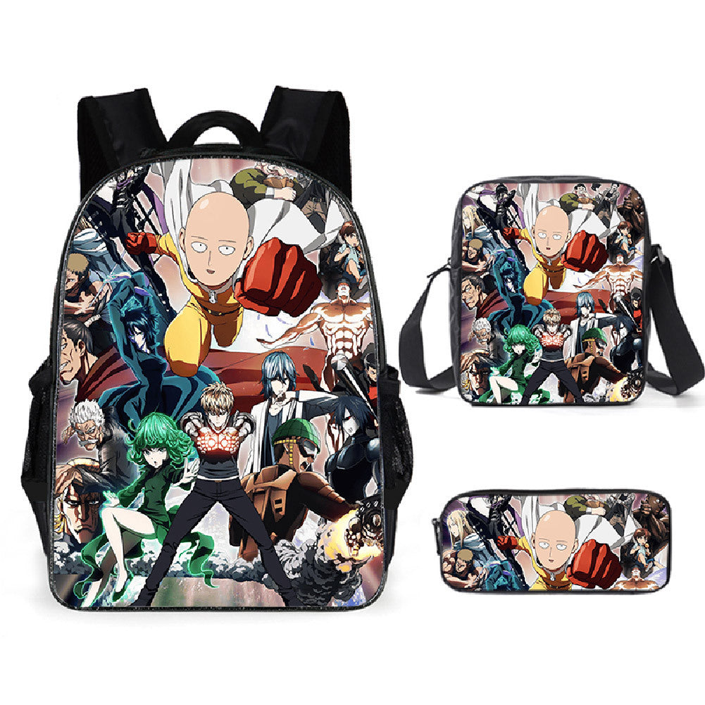 One Punch Man Schoolbag Backpack Lunch Bag Pencil Case Set Gift for Kids Students