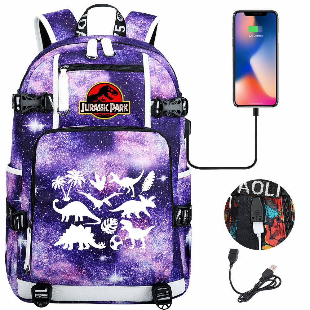 Jurassic World USB Charging Backpack School NoteBook Laptop Travel Bags