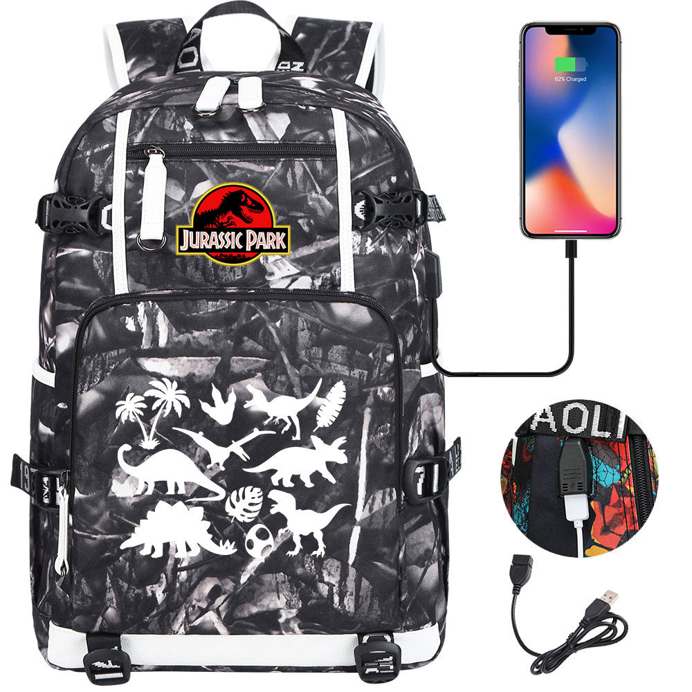 Jurassic World USB Charging Backpack School NoteBook Laptop Travel Bags