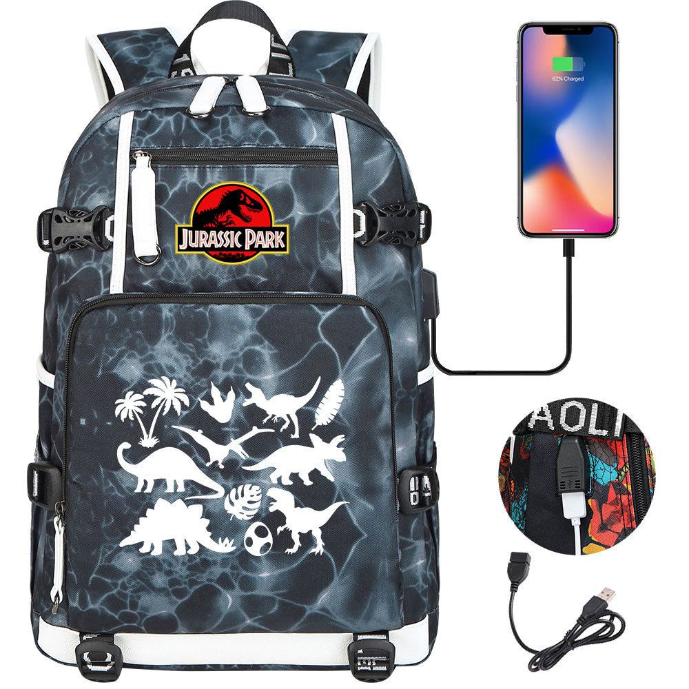 Jurassic World USB Charging Backpack School NoteBook Laptop Travel Bags