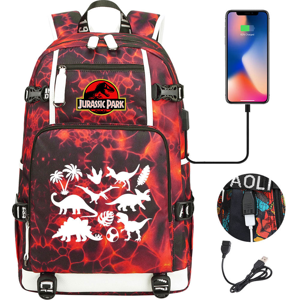 Jurassic World USB Charging Backpack School NoteBook Laptop Travel Bags