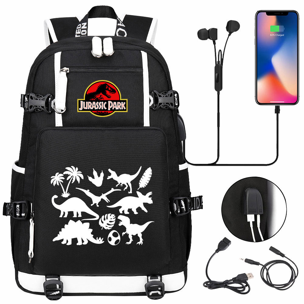 Jurassic World USB Charging Backpack School NoteBook Laptop Travel Bags