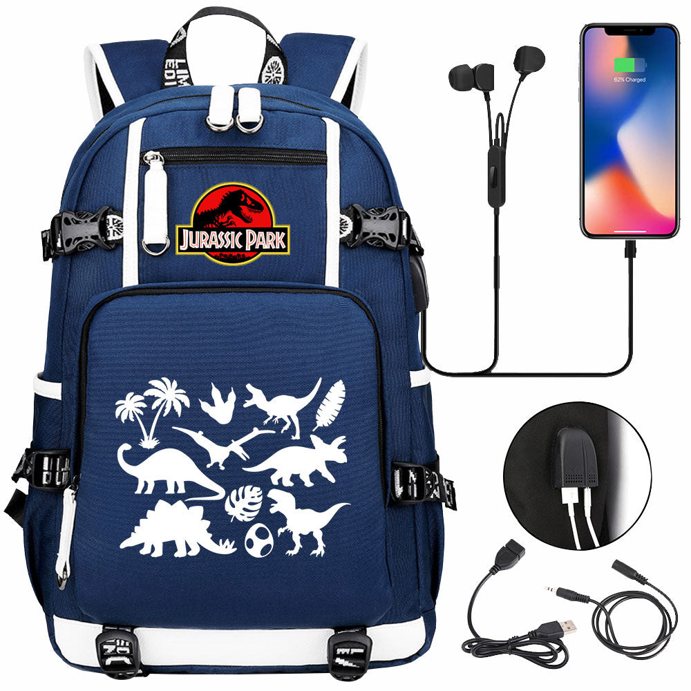 Jurassic World USB Charging Backpack School NoteBook Laptop Travel Bags