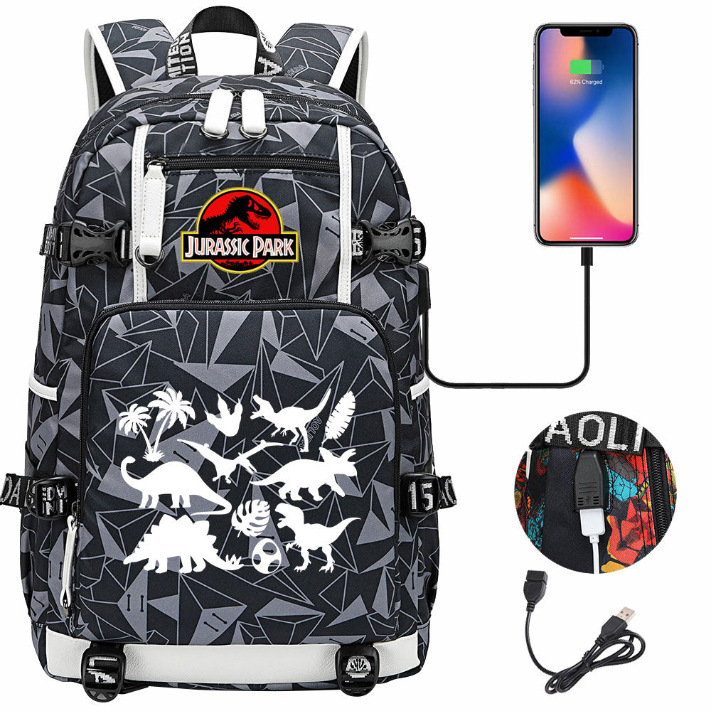 Jurassic World USB Charging Backpack School NoteBook Laptop Travel Bags