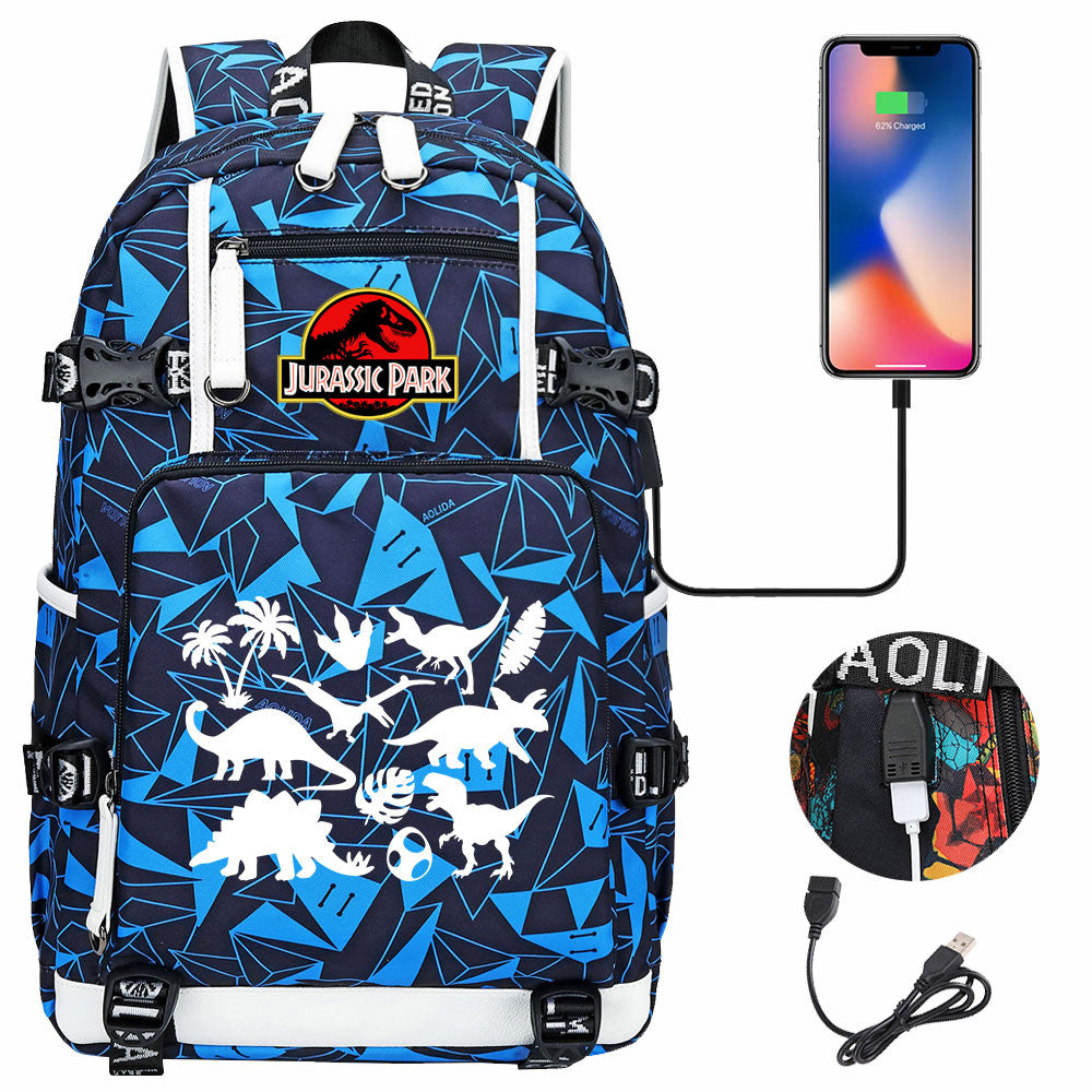 Jurassic World USB Charging Backpack School NoteBook Laptop Travel Bags