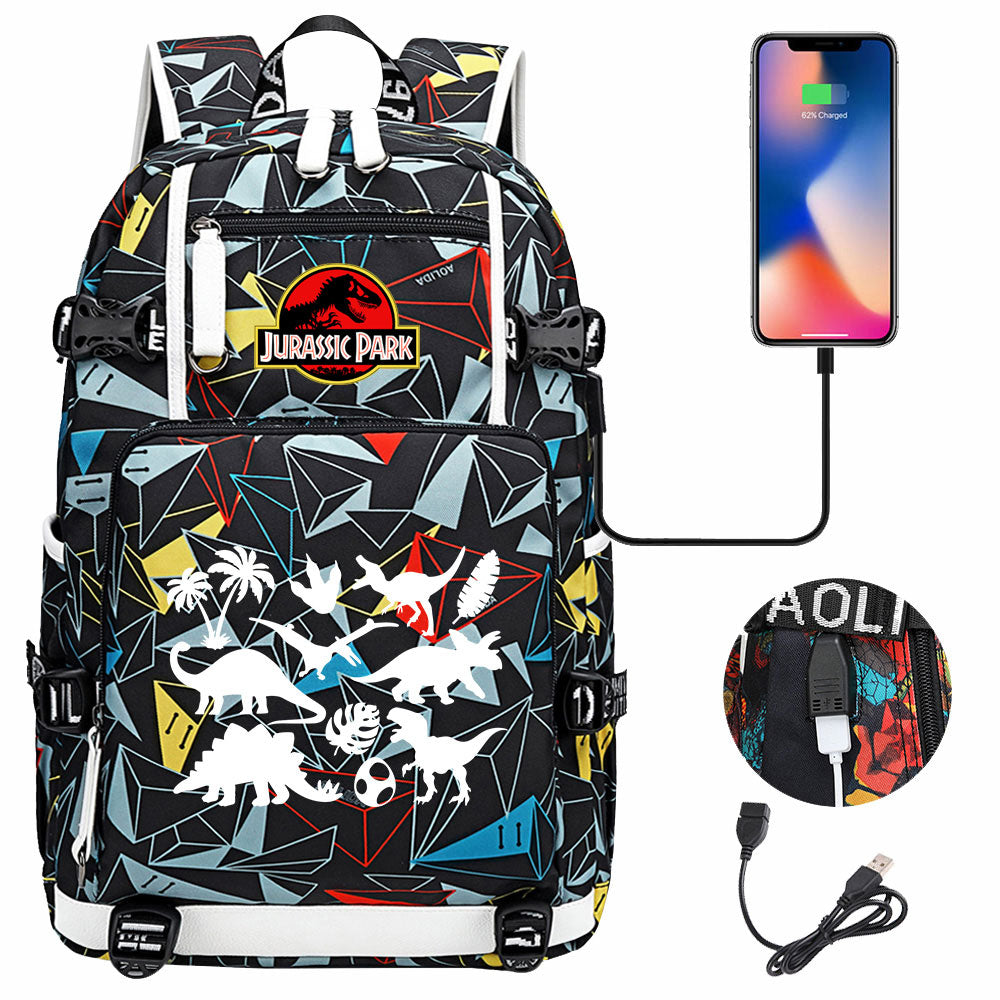 Jurassic World USB Charging Backpack School NoteBook Laptop Travel Bags