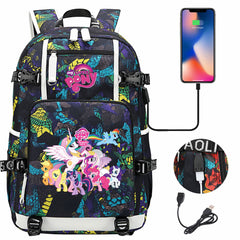 My Little Pony USB Charging Backpack School NoteBook Laptop Travel Bags