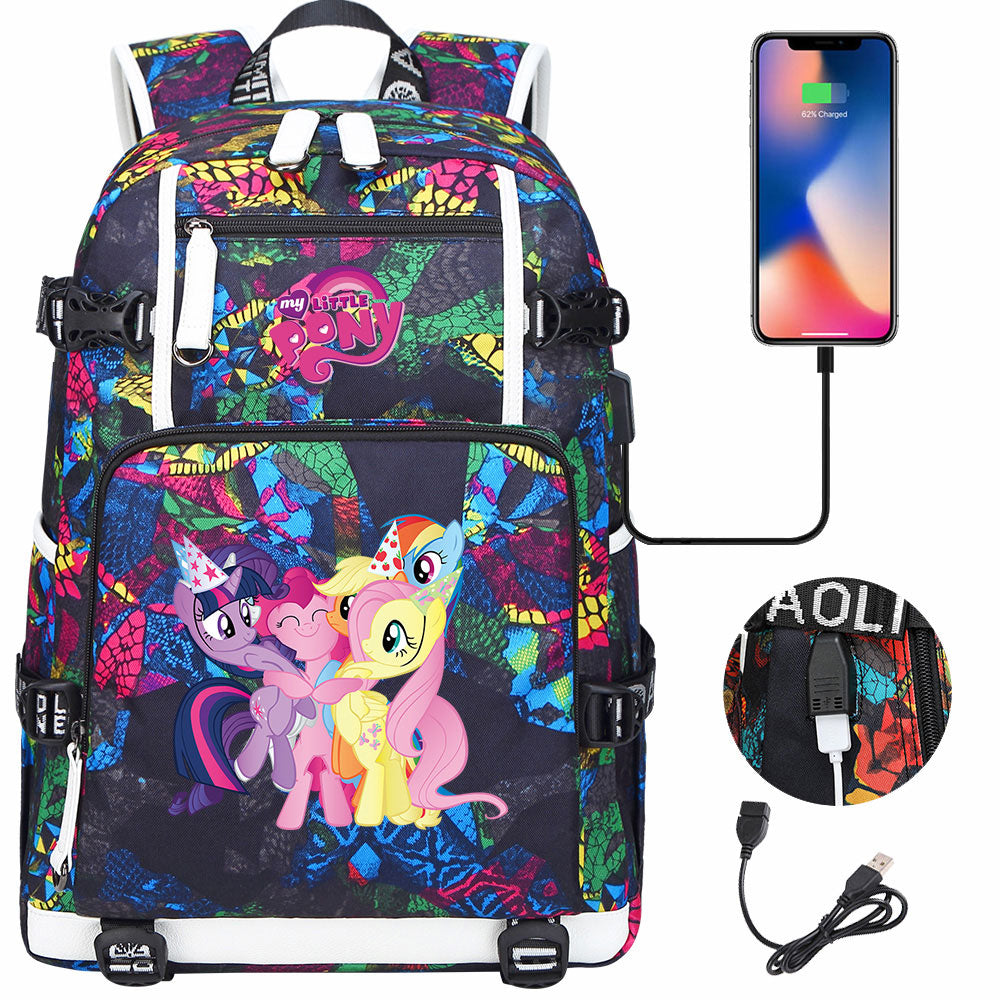 My Little Pony USB Charging Backpack School NoteBook Laptop Travel Bags