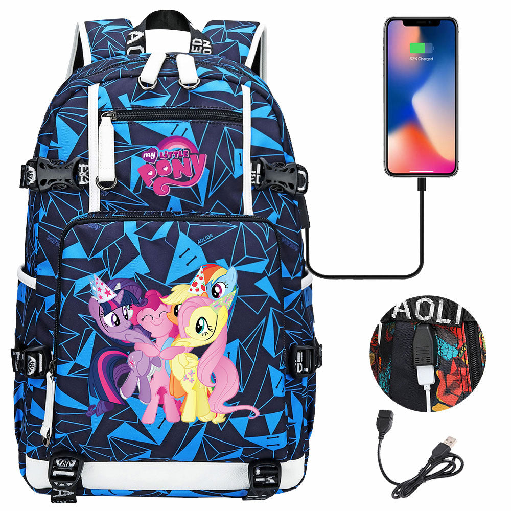 My Little Pony USB Charging Backpack School NoteBook Laptop Travel Bags