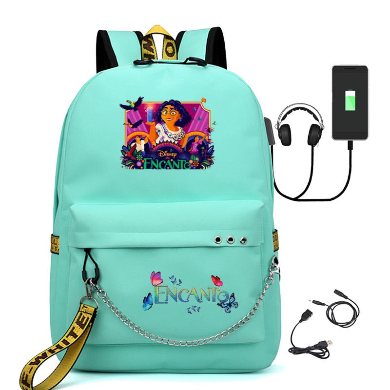 Encanto Mirabel USB Charging Backpack Shoolbag Notebook Bag Gifts for Kids Students