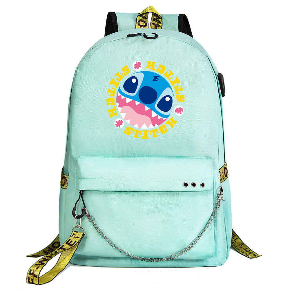 Stitch Shoolbag Backpack USB Charging Students Notebook Bag for Kids Gifts