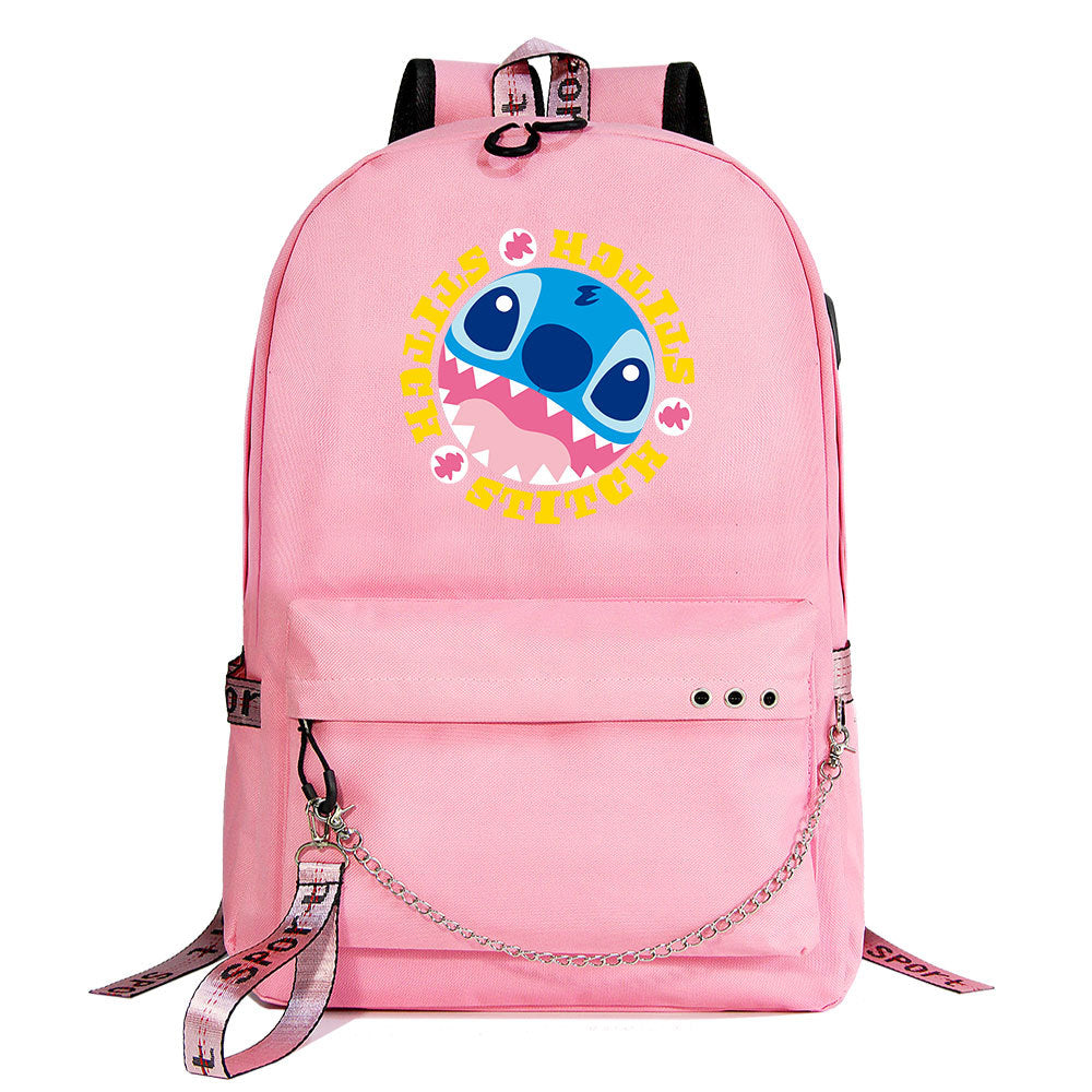 Stitch Shoolbag Backpack USB Charging Students Notebook Bag for Kids Gifts