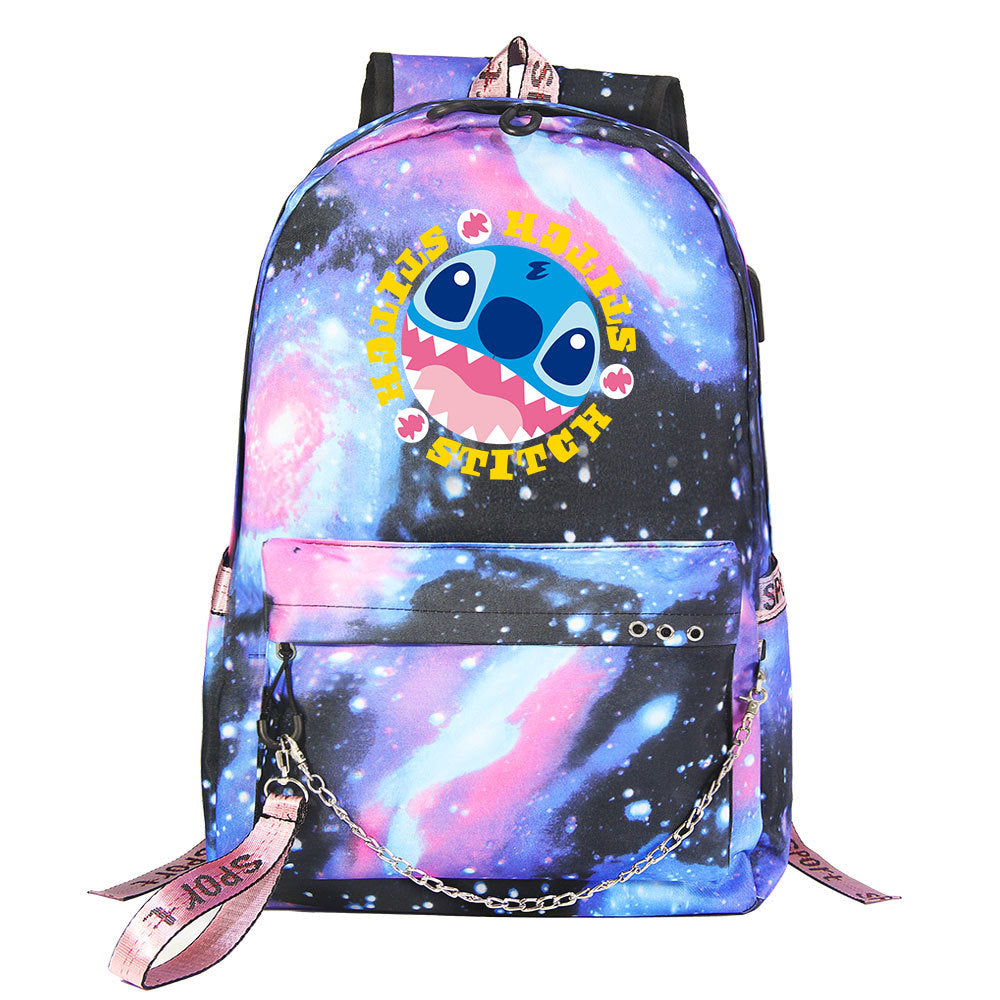 Stitch Shoolbag Backpack USB Charging Students Notebook Bag for Kids Gifts