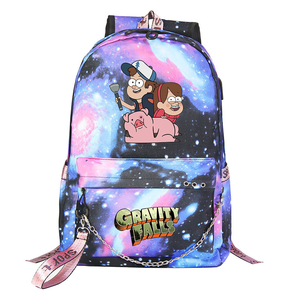 Gravity Falls USB Charging Backpack Shoolbag Notebook Bag Gifts for Kids Students