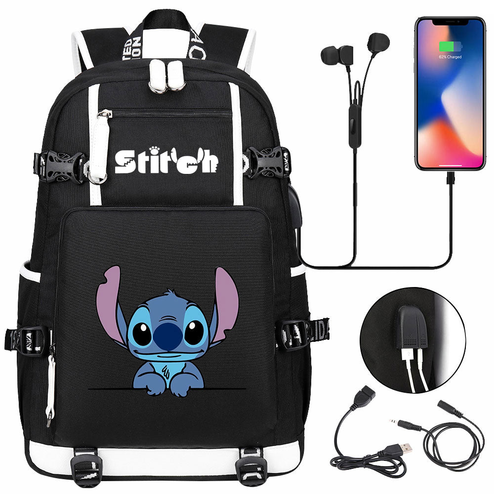 Lilo & Stitch Stitch #8 USB Charging Backpack School NoteBook Laptop Travel Bags