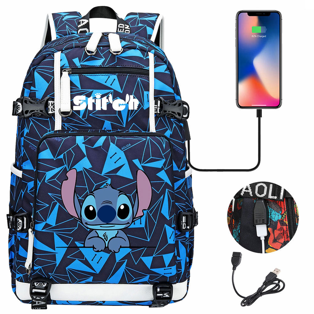 Lilo & Stitch Stitch #8 USB Charging Backpack School NoteBook Laptop Travel Bags