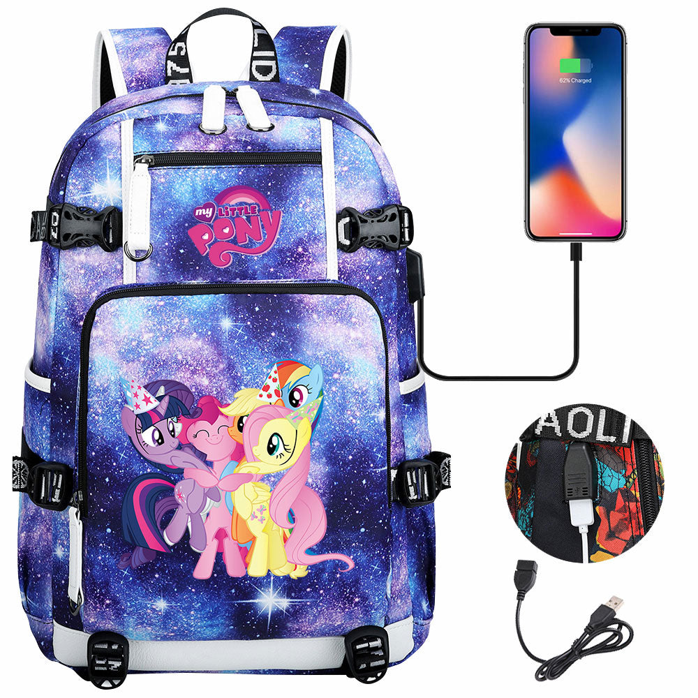 My Little Pony USB Charging Backpack School NoteBook Laptop Travel Bags