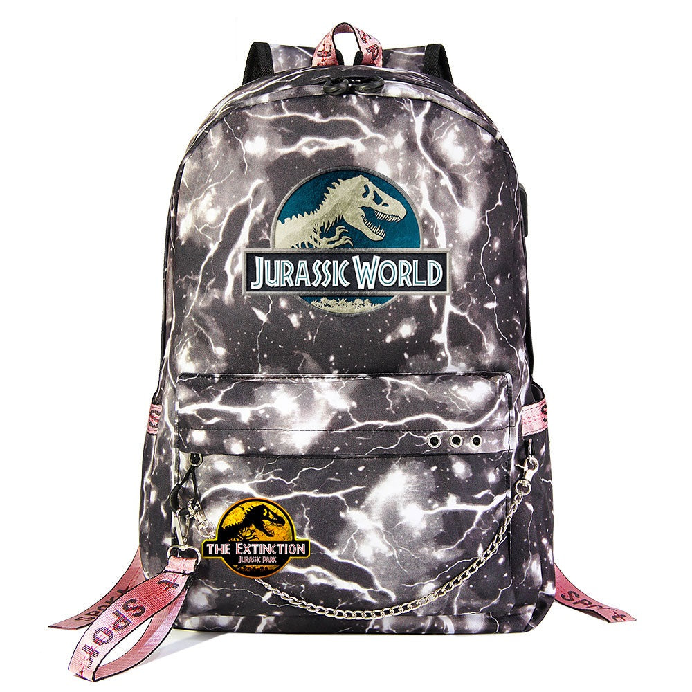 Jurassic World USB Charging Backpack Shoolbag Notebook Bag Gifts for Kids Students