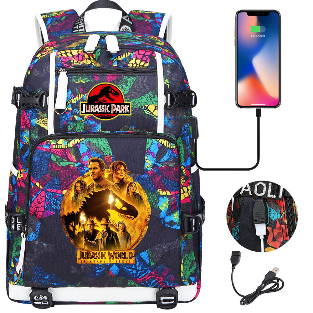 Jurassic World USB Charging Backpack School NoteBook Laptop Travel Bags