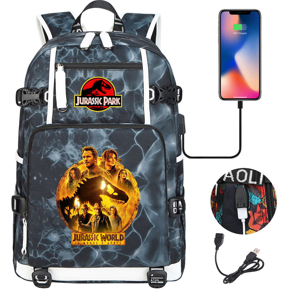 Jurassic World USB Charging Backpack School NoteBook Laptop Travel Bags