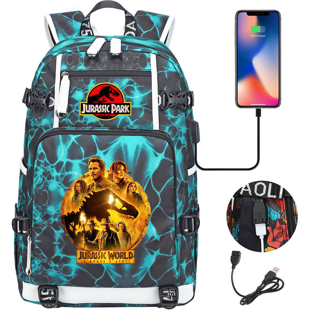 Jurassic World USB Charging Backpack School NoteBook Laptop Travel Bags