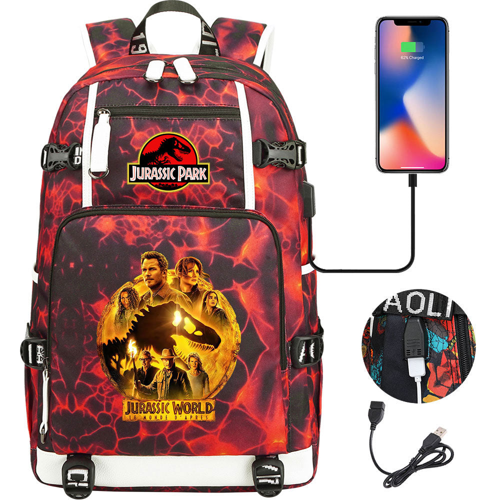 Jurassic World USB Charging Backpack School NoteBook Laptop Travel Bags