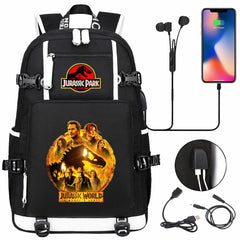 Jurassic World USB Charging Backpack School NoteBook Laptop Travel Bags