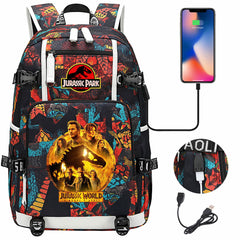 Jurassic World USB Charging Backpack School NoteBook Laptop Travel Bags