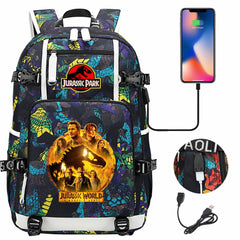 Jurassic World USB Charging Backpack School NoteBook Laptop Travel Bags