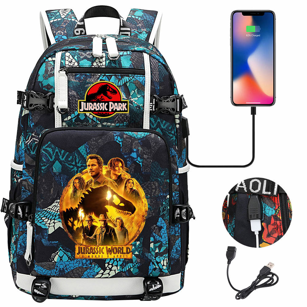 Jurassic World USB Charging Backpack School NoteBook Laptop Travel Bags