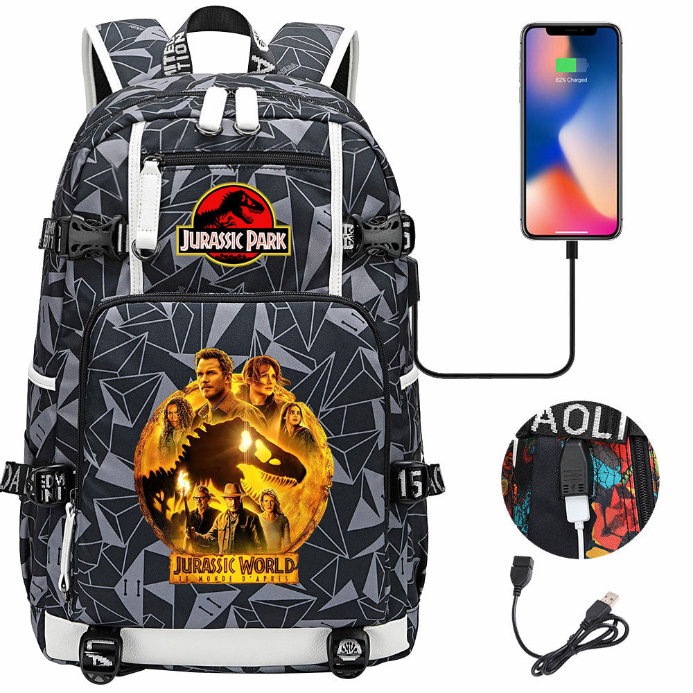 Jurassic World USB Charging Backpack School NoteBook Laptop Travel Bags