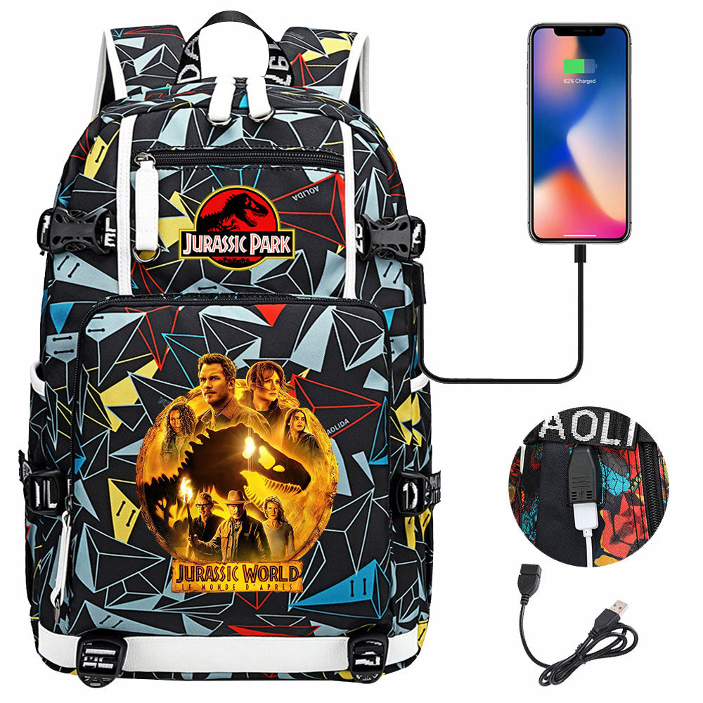 Jurassic World USB Charging Backpack School NoteBook Laptop Travel Bags