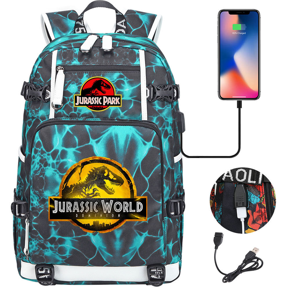 Jurassic World USB Charging Backpack School NoteBook Laptop Travel Bags