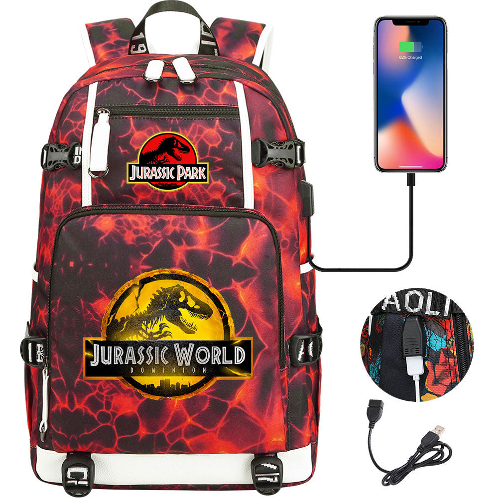 Jurassic World USB Charging Backpack School NoteBook Laptop Travel Bags