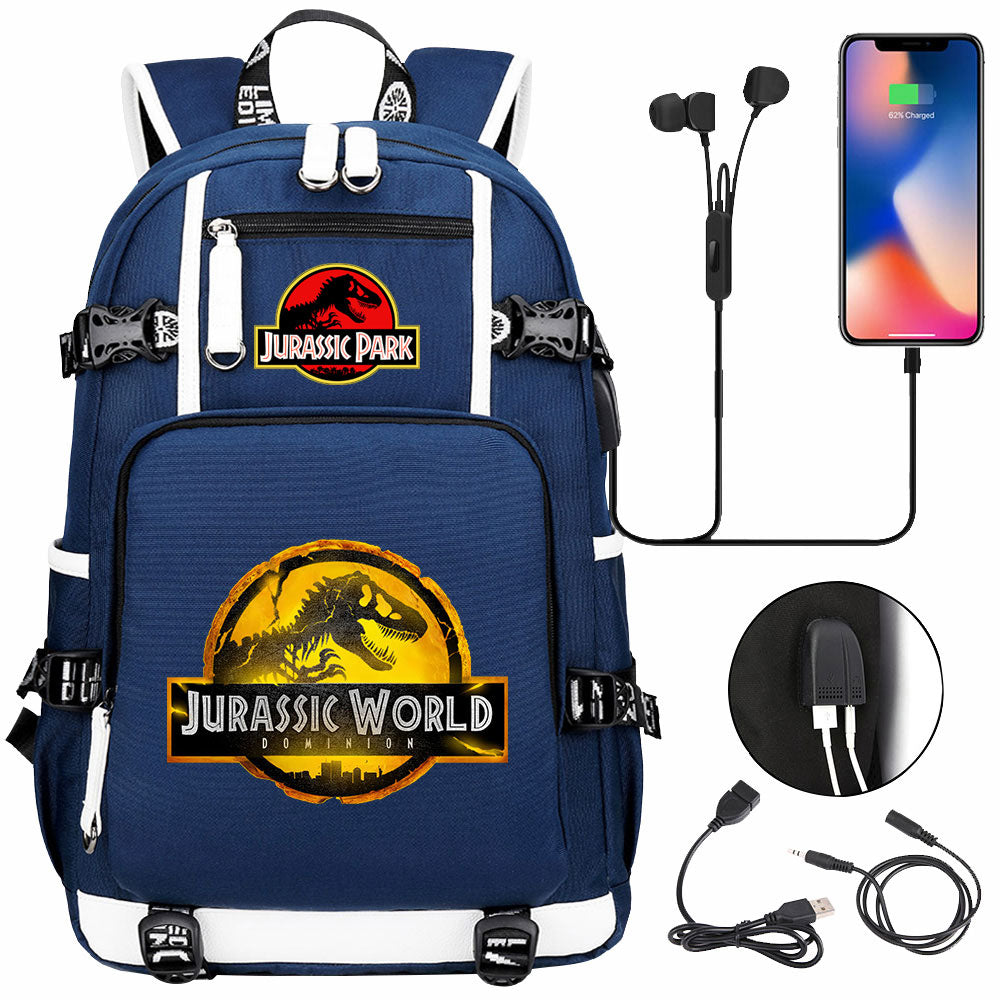 Jurassic World USB Charging Backpack School NoteBook Laptop Travel Bags