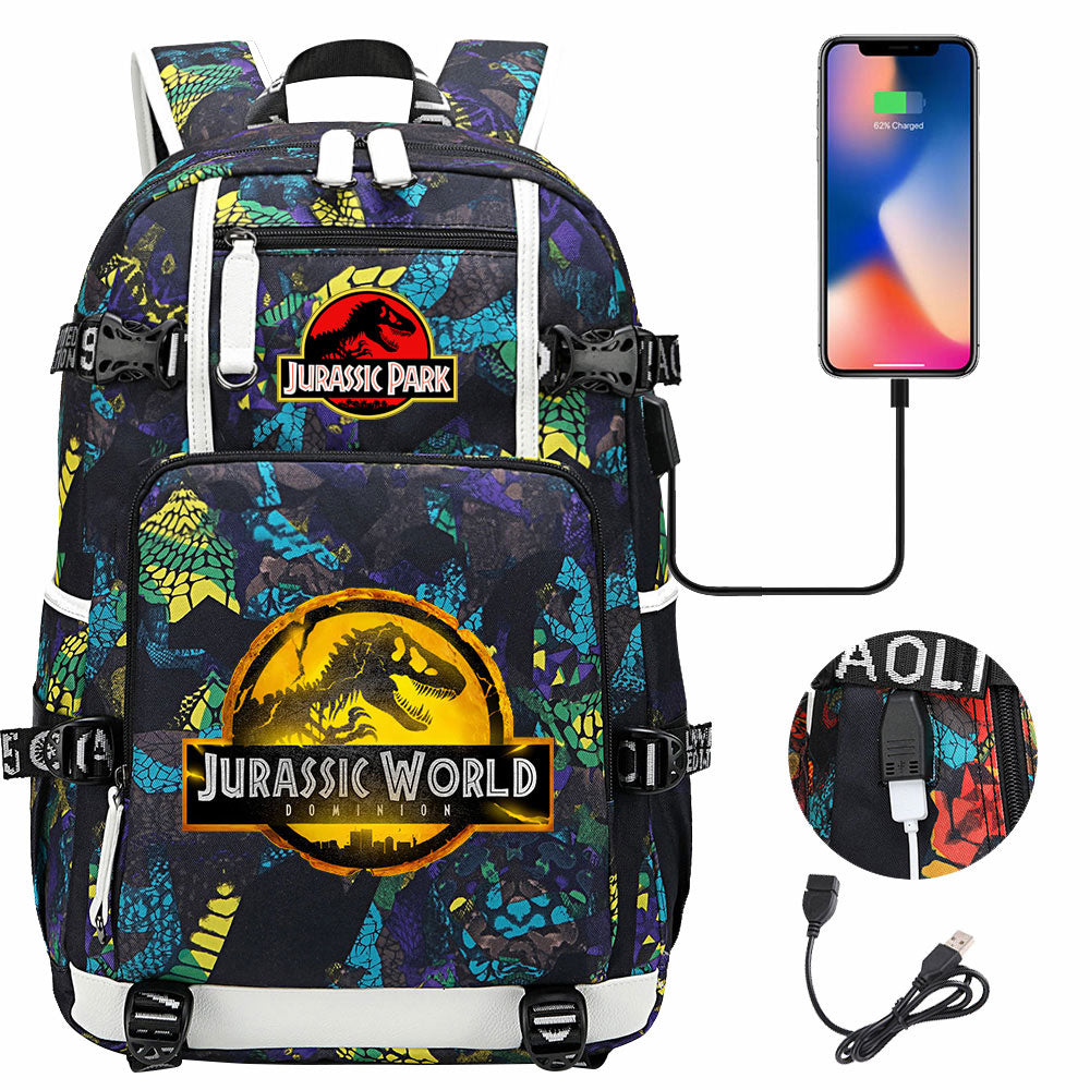 Jurassic World USB Charging Backpack School NoteBook Laptop Travel Bags