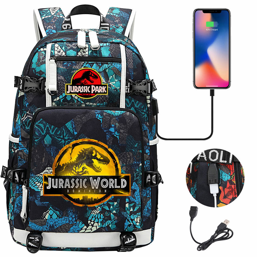 Jurassic World USB Charging Backpack School NoteBook Laptop Travel Bags