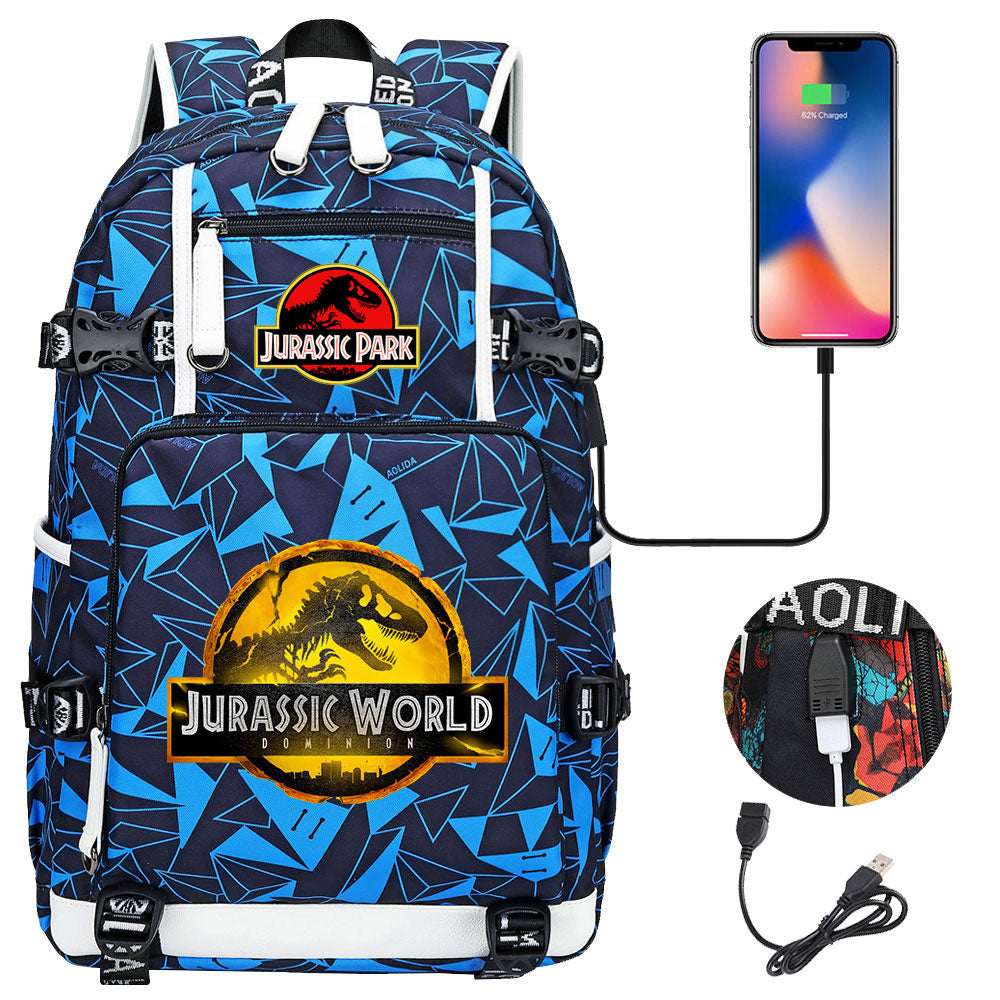 Jurassic World USB Charging Backpack School NoteBook Laptop Travel Bags