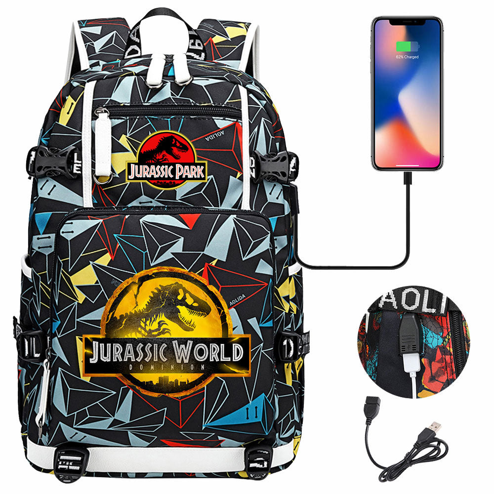 Jurassic World USB Charging Backpack School NoteBook Laptop Travel Bags