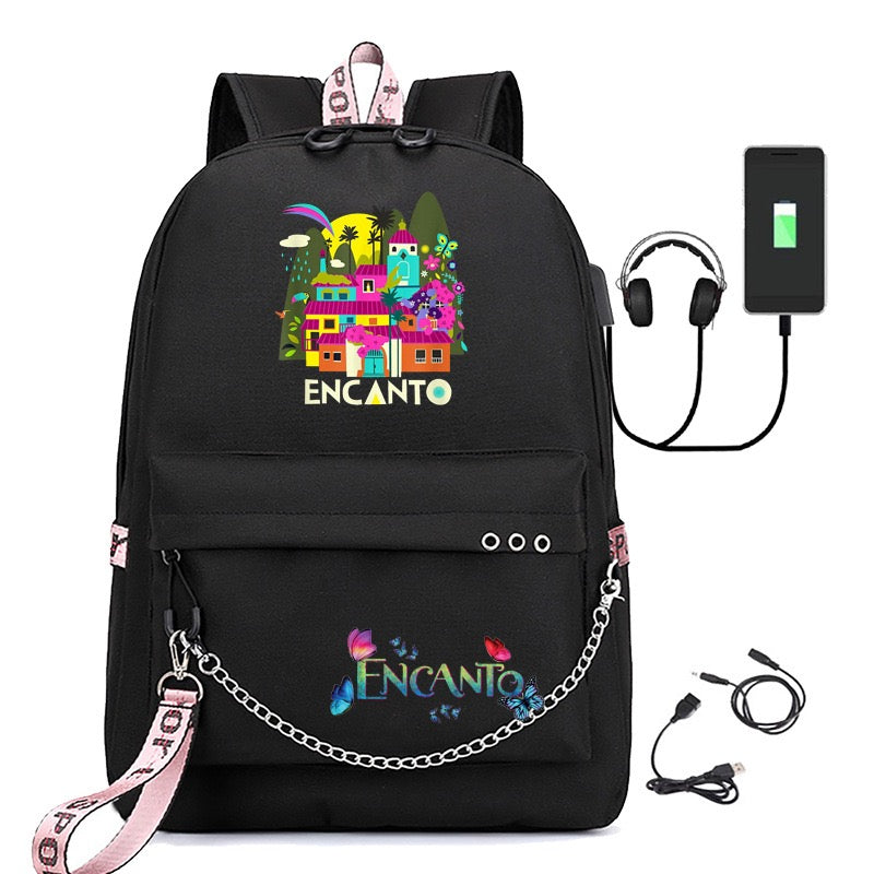 Encanto Mirabel USB Charging Backpack Shoolbag Notebook Bag Gifts for Kids Students