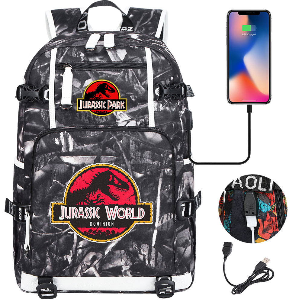 Jurassic World USB Charging Backpack School NoteBook Laptop Travel Bags