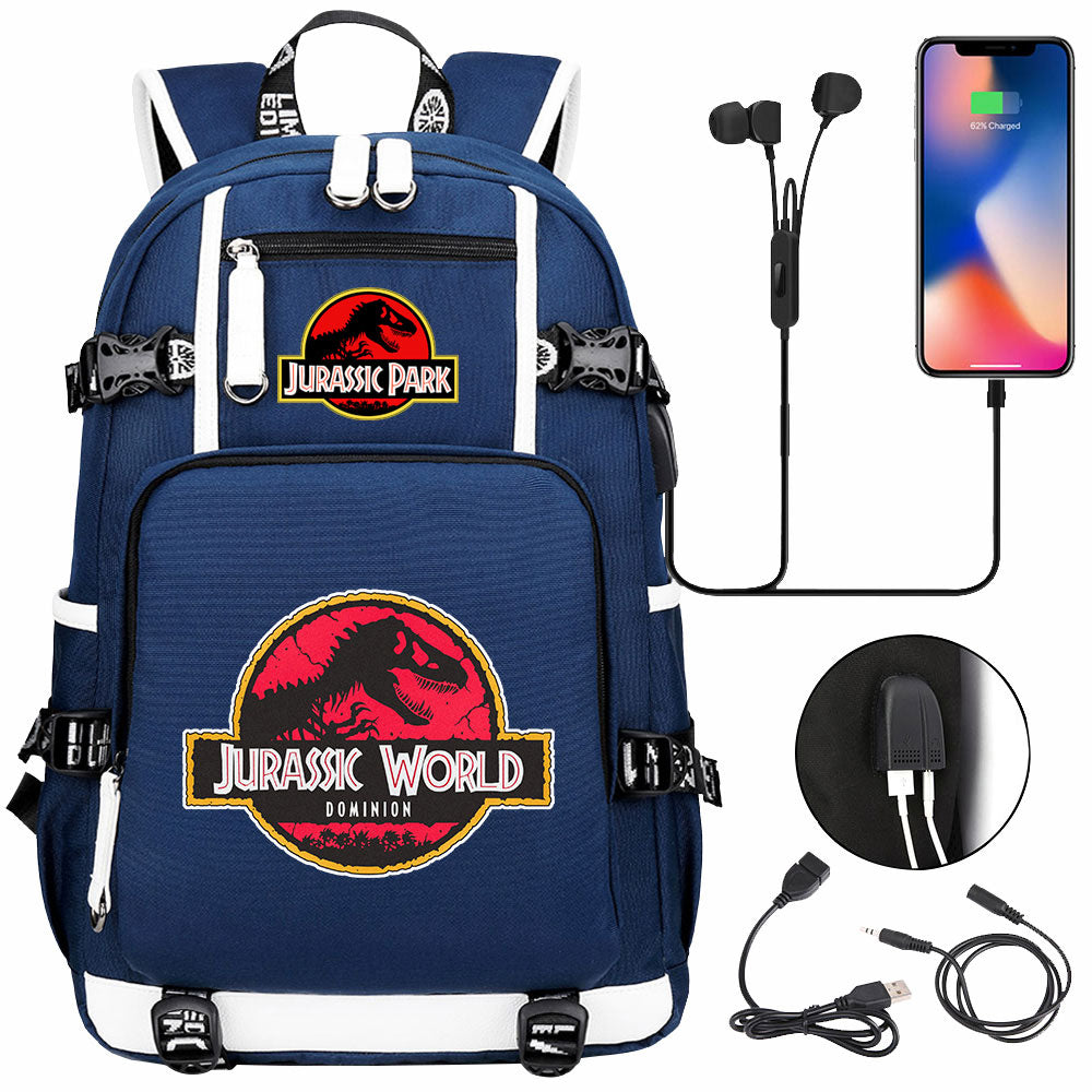 Jurassic World USB Charging Backpack School NoteBook Laptop Travel Bags