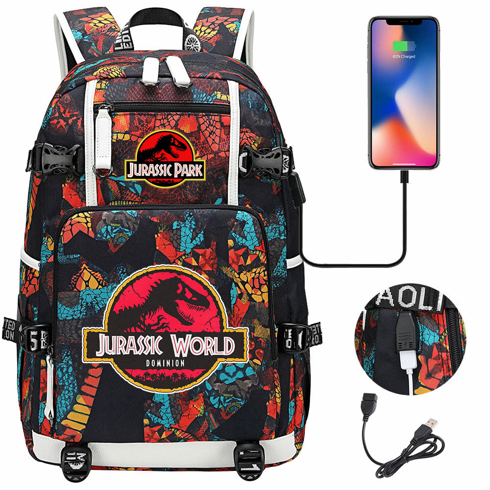 Jurassic World USB Charging Backpack School NoteBook Laptop Travel Bags