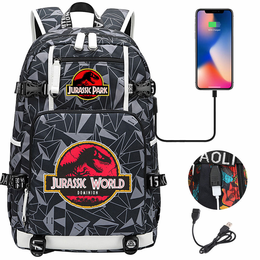 Jurassic World USB Charging Backpack School NoteBook Laptop Travel Bags