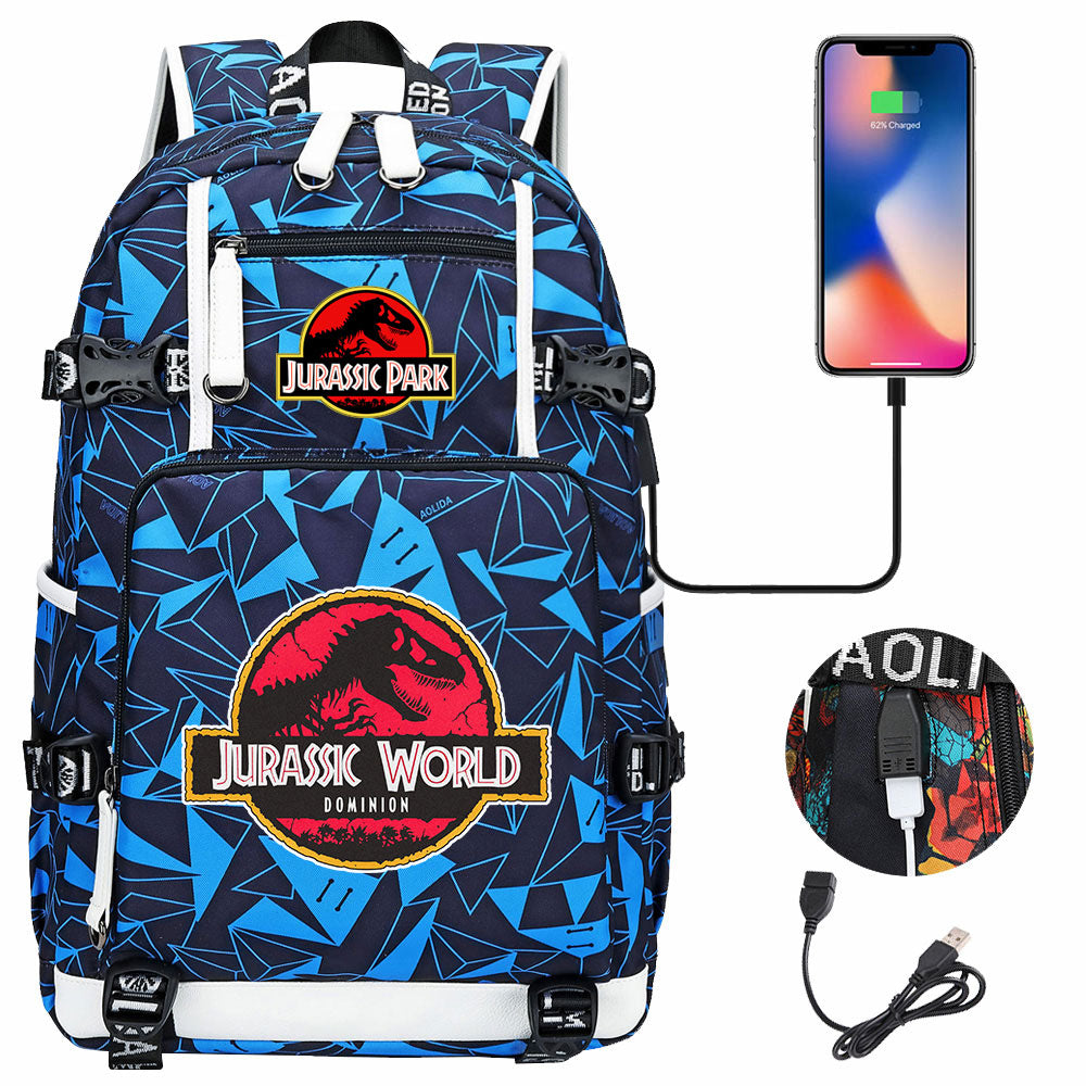 Jurassic World USB Charging Backpack School NoteBook Laptop Travel Bags