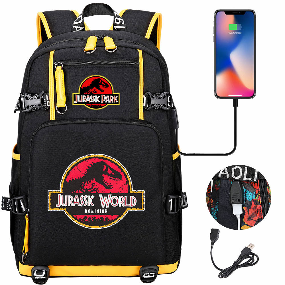 Jurassic World USB Charging Backpack School NoteBook Laptop Travel Bags