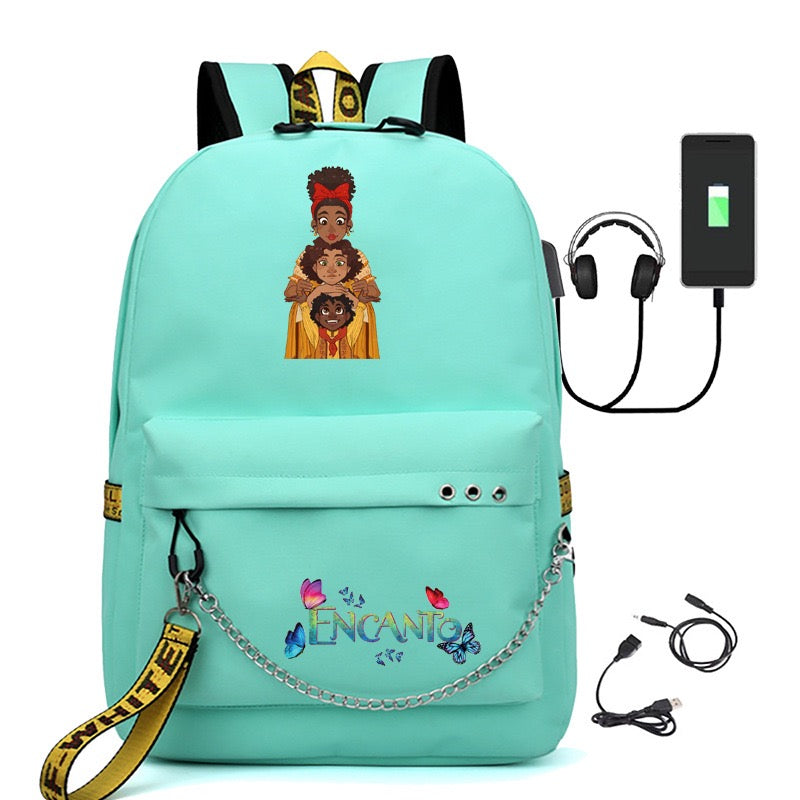 Encanto Mirabel USB Charging Backpack Shoolbag Notebook Bag Gifts for Kids Students